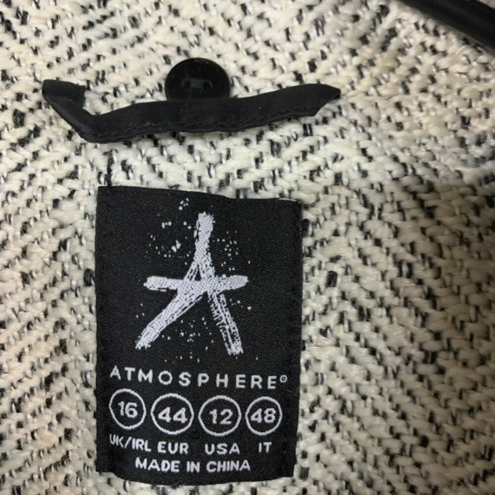 Atmosphere Womens 12 Pea Coat Black White Woolen Mid Length Faux Leather Sleeves - Picture 7 of 16